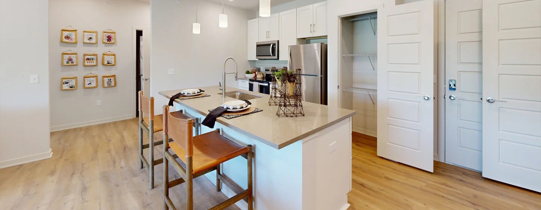 a kitchen with a granite counter top